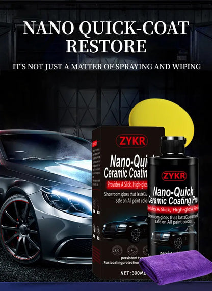 Nano-Quick Ceramic Coating Pro for automobiles, featuring advanced ceramic technology for dust-proof glass effect and lasting luster. 300 ml.