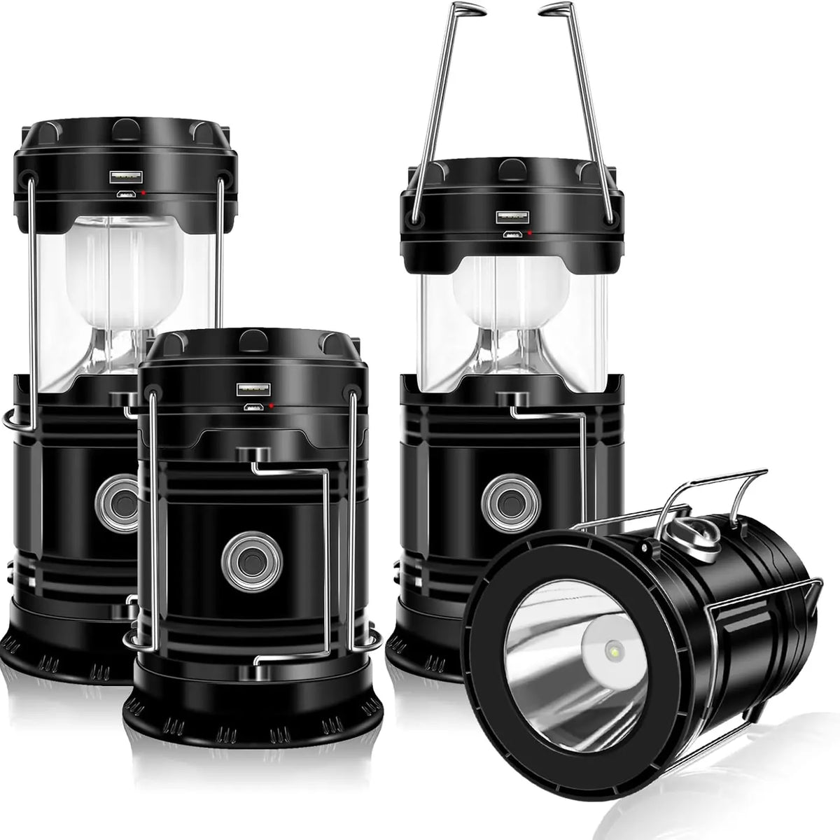 Solar Camping Lantern 4-Pack - Rechargeable LED Lights, Magnetic Base & Foldable Hanging Hook- Collapsible Lamp Battery Powered Perfect for Power Outages, Hiking, Emergencies Adjustable Flashlight Adjustable Tactical Flashlight gifts gift set-SummerVibes
