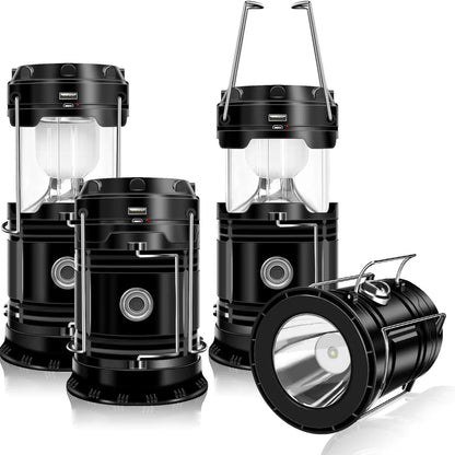Solar Camping Lantern 4-Pack - Rechargeable LED Lights, Magnetic Base & Foldable Hanging Hook- Collapsible Lamp Battery Powered Perfect for Power Outages, Hiking, Emergencies Adjustable Flashlight Adjustable Tactical Flashlight gifts gift set-SummerVibes