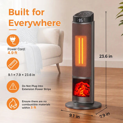 23" Space Heater, 1500W Electric Heater with 12-Hour Timer 4 Modes, 70° Oscillation, 12-Hour Timer, Thermostat 50-95°F, Fast Heating, Child Lock