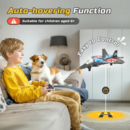 Unisex Kids RC Flying Fighter Jet Toy - Durable EVA Foam, Wireless Remote Controller Aeroplanes, Multiple Flying Modes, Adjustable Speed, Cool Stunt Rotation, Rechargeable Battery, LED Lights, Learning Toy, Auto Return, Ages 6+, Courtyard Play Gift,sohoch