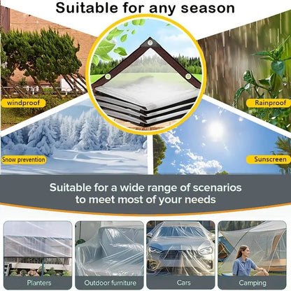 7*11FT Waterproof Clear Tarp with Grommets - Insect-Resistant, Rainproof, Dustproof, Windproof, Snowproof, Heavy-Duty Durable Rain Cloth Cover, Transparent Tarpaulin for Outdoor Garden, Camping, Patios, Porch, Chicken Coop, Greenhouse and Plant Protection