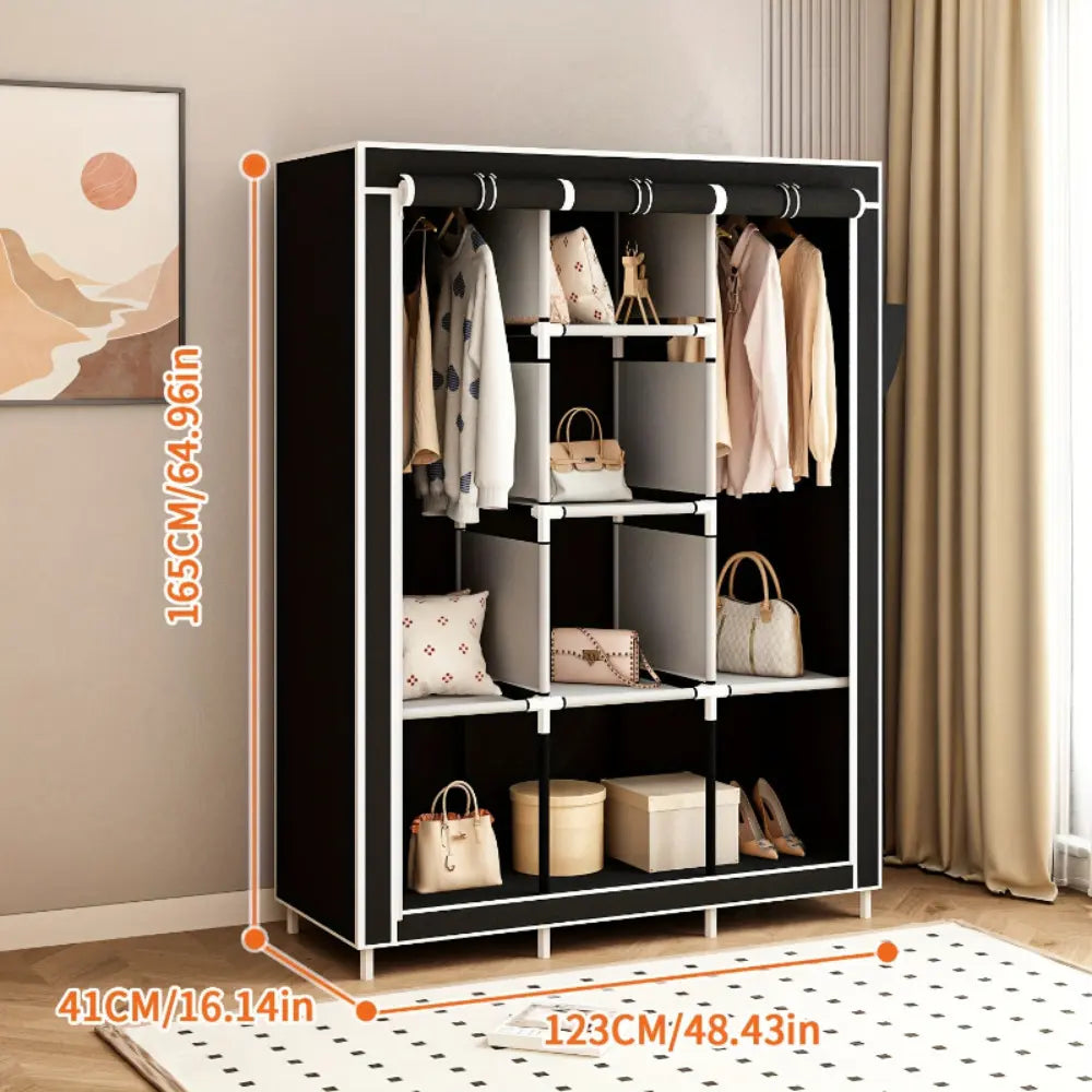 64-in Portable Covered Non-Woven Fabric Wardrobe, Multi-Functional Foldable Closet, Gray Apartment Furniture for Room Storage Solutions