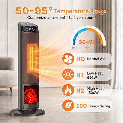 23" Space Heater, 1500W Electric Heater with 12-Hour Timer 4 Modes, 70° Oscillation, 12-Hour Timer, Thermostat 50-95°F, Fast Heating, Child Lock