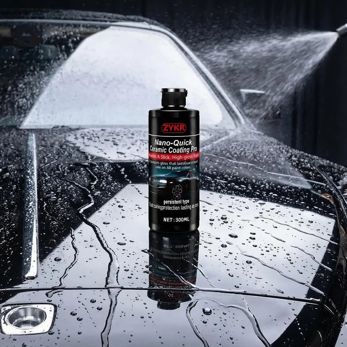 Nano-Quick Ceramic Coating Pro for automobiles, featuring advanced ceramic technology for dust-proof glass effect and lasting luster. 300 ml.
