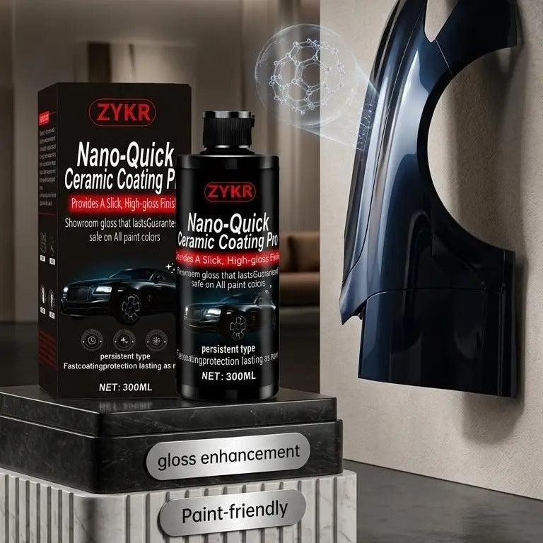 Nano-Quick Ceramic Coating Pro for automobiles, featuring advanced ceramic technology for dust-proof glass effect and lasting luster. 300 ml.