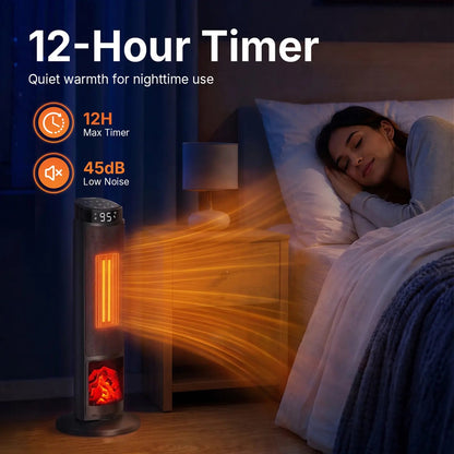 23" Space Heater, 1500W Electric Heater with 12-Hour Timer 4 Modes, 70° Oscillation, 12-Hour Timer, Thermostat 50-95°F, Fast Heating, Child Lock