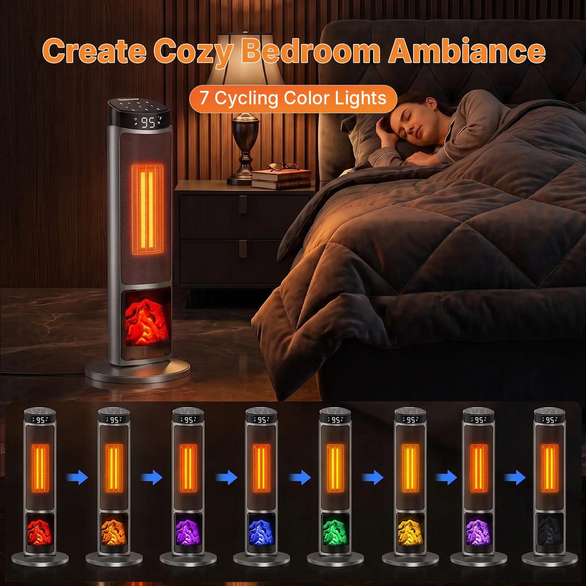 23" Space Heater, 1500W Electric Heater with 12-Hour Timer 4 Modes, 70° Oscillation, 12-Hour Timer, Thermostat 50-95°F, Fast Heating, Child Lock