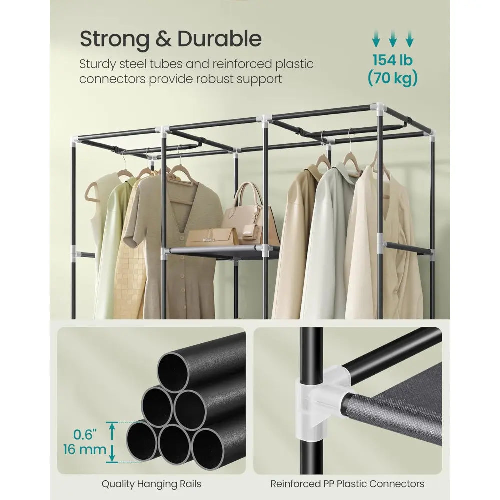 64-in Portable Covered Non-Woven Fabric Wardrobe, Multi-Functional Foldable Closet, Gray Apartment Furniture for Room Storage Solutions