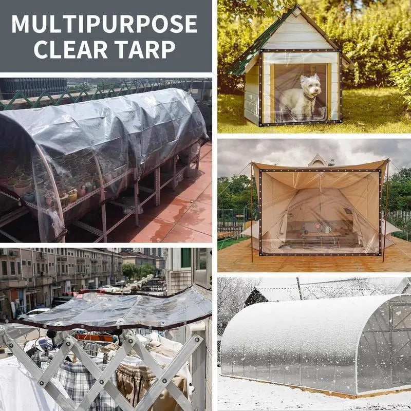 7*11FT Waterproof Clear Tarp with Grommets - Insect-Resistant, Rainproof, Dustproof, Windproof, Snowproof, Heavy-Duty Durable Rain Cloth Cover, Transparent Tarpaulin for Outdoor Garden, Camping, Patios, Porch, Chicken Coop, Greenhouse and Plant Protection