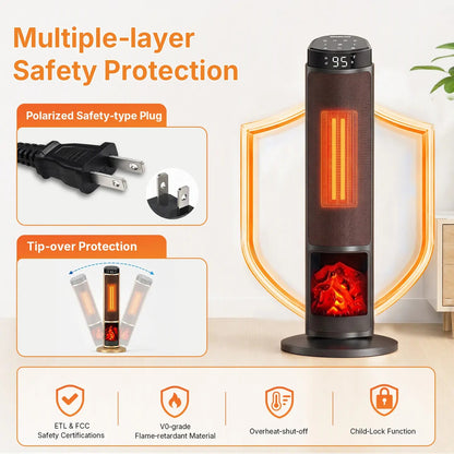 23" Space Heater, 1500W Electric Heater with 12-Hour Timer 4 Modes, 70° Oscillation, 12-Hour Timer, Thermostat 50-95°F, Fast Heating, Child Lock