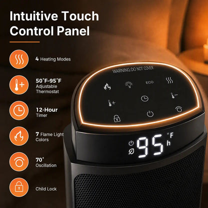 23" Space Heater, 1500W Electric Heater with 12-Hour Timer 4 Modes, 70° Oscillation, 12-Hour Timer, Thermostat 50-95°F, Fast Heating, Child Lock