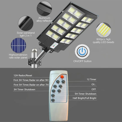 Solar Street Light Outdoor 3 Modes LED Motion Sensor Security Wall Lamp IP65
