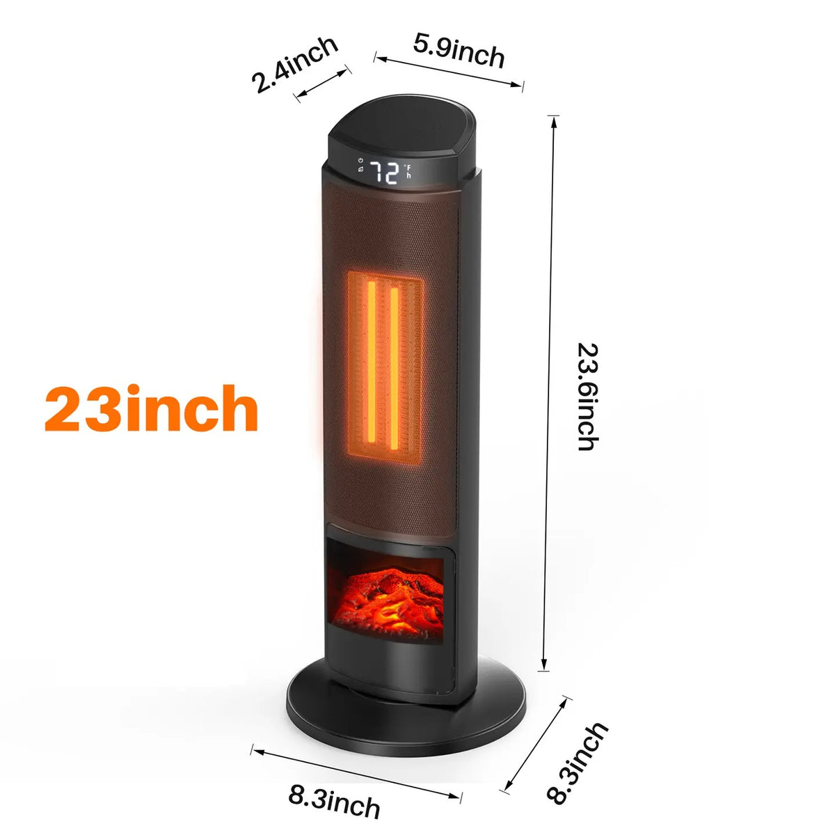 23" Space Heater, 1500W Electric Heater with 12-Hour Timer 4 Modes, 70° Oscillation, 12-Hour Timer, Thermostat 50-95°F, Fast Heating, Child Lock