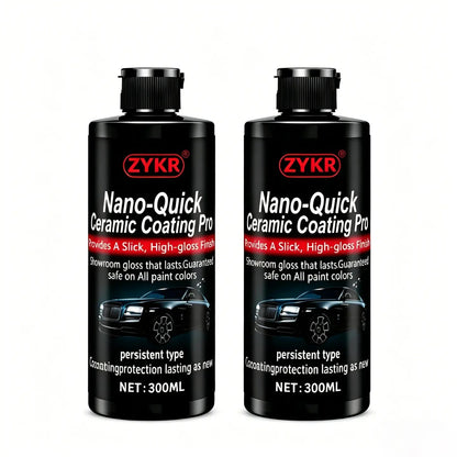 Nano-Quick Ceramic Coating Pro for automobiles, featuring advanced ceramic technology for dust-proof glass effect and lasting luster. 300 ml.