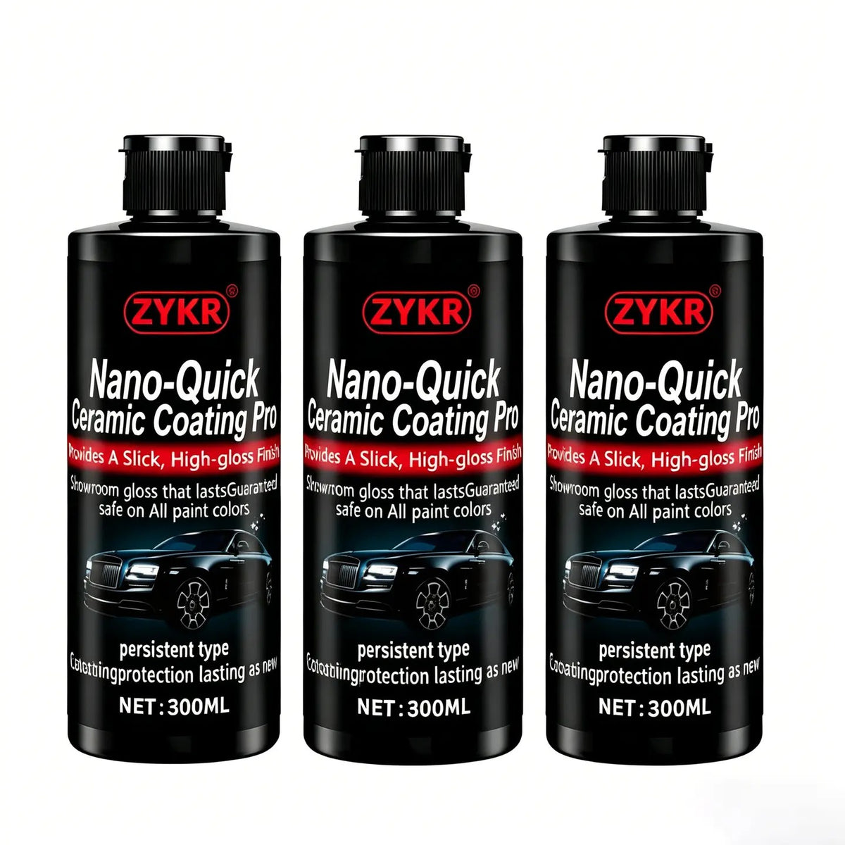 Nano-Quick Ceramic Coating Pro for automobiles, featuring advanced ceramic technology for dust-proof glass effect and lasting luster. 300 ml.