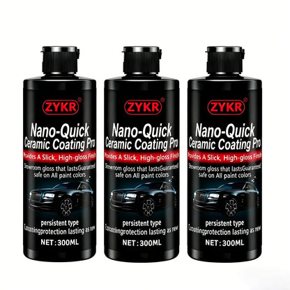 Nano-Quick Ceramic Coating Pro for automobiles, featuring advanced ceramic technology for dust-proof glass effect and lasting luster. 300 ml.