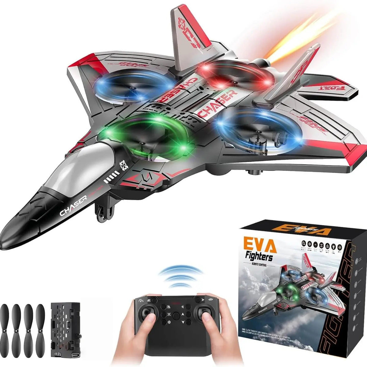 Unisex Kids RC Flying Fighter Jet Toy - Durable EVA Foam, Wireless Remote Controller Aeroplanes, Multiple Flying Modes, Adjustable Speed, Cool Stunt Rotation, Rechargeable Battery, LED Lights, Learning Toy, Auto Return, Ages 6+, Courtyard Play Gift,sohoch