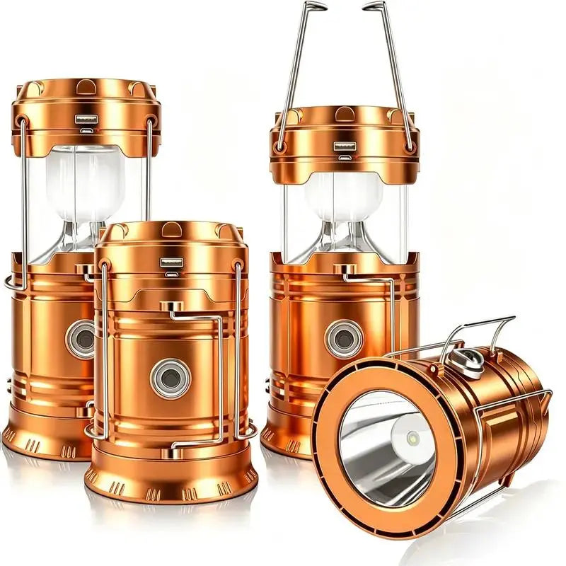 Solar Camping Lantern 4-Pack - Rechargeable LED Lights, Magnetic Base & Foldable Hanging Hook- Collapsible Lamp Battery Powered Perfect for Power Outages, Hiking, Emergencies Adjustable Flashlight Adjustable Tactical Flashlight gifts gift set-SummerVibes
